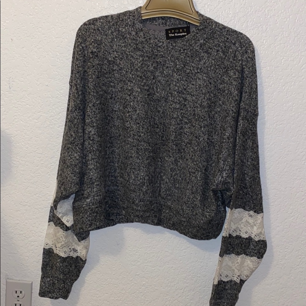 NWT Kooples Sport Gray Sweet Fleece & Lace - small